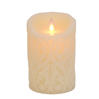 Mystique - Flameless LED Candle - Indoor - Wax - Ivory Damask - 3.5" x 5"