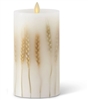 Luminara - Real Flame Effect Pillar Candle - Embedded Wheat Stalks - 3.25-Inches x 6.5-Inches - Unscented White Wax - Indoor - Remote Ready