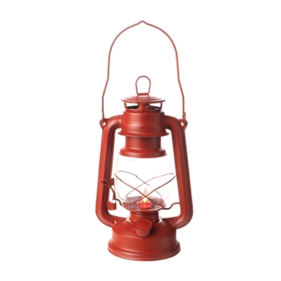 Liown - Flameless LED Oil Lantern - Distressed Red Metal - 4.5" x 6" x 10" Tall