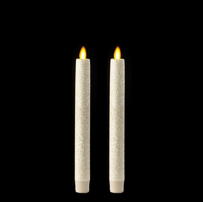 Liown Moving Flame - Flameless LED Taper Candles (Pair) - Indoor - Unscented Pearl Glitter Coated - 7/8" x 8" - Remote Ready