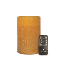 iLLure Artisan Collection - Flameless LED Pillar Candle - 3D Flame w/ Inner Glow - Indoor - Unscented Pure Honey Distressed-Texture Wax - Remote Included - 4" x 6"