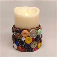 Flameless Candle Cuff - Burlap & Buttons - For 3.5-Inch x 5-Inch Flameless Candles