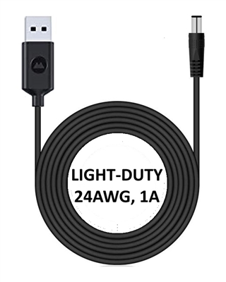 6-ft Power Extension Cable - USB Type-A Plug to 5.5mm x 2.1mm Barrel Plug - Works with Battery Eliminator Kit Accessories