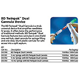 BD 3mL Syringe w/ Twinpak Dual Cannula Device, 100/box, 8 box/case. MFID: 303391