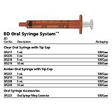 BD Oral Syringe, Amber, 5 mL w/ tip cap, 500/case. MFID: 305208