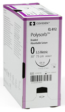 Covidien POLYSORB Suture, Taper Point, Size 3-0, Violet, 5x18", Needle GS-21, &#189; Circle. MFID: CL8MG
