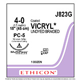 ETHICON Suture, Coated VICRYL, Precision Cosmetic- Conventional Cutting PRIME, PC-5, 18", Size 4-0. MFID: J823G