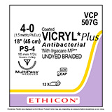 ETHICON Suture, Coated VICRYL Plus, Precision Point - Reverse Cut, PS-4, 18", Size 4-0. MFID: VCP507G
