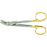 MILTEX Wire Cutting Scissors, 4-7/8" (124mm), Tungsten Carbide, angled to side, one serrated blade. MFID: 9-124TC