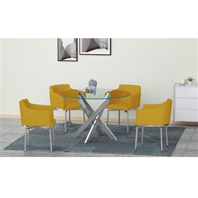 Dusty 5 Piece Round Dining Room Set with Mustard PU Chairs by Chintaly - CHI-DUSTY-5PC-MUS