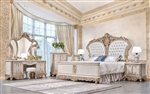 Royal European Luxury 6 Piece Bedroom Set in White Leather & Golden Finish by Homey Design - HD-9102