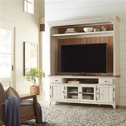 Farmhouse Reimagined 72 Inch 2 Piece Entertainment Center in Antique White w/ Chestnut Top Finish by Liberty Furniture - LIB-652-ENT-OEN