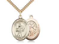 Gold Filled St. Sebastian / Baseball Pendant, SG Heavy Curb Chain, Large Size Catholic Medal, 1" x 3/4"