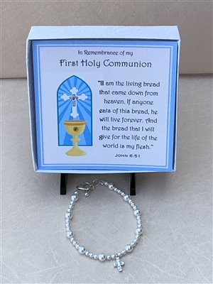 First Communion Natural Stone with Swarovski Austrian Crystal Bead Bracelet