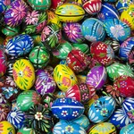 Hand painted chicken egg size wooden Easter eggs from Poland with beautiful floral patterns. Polish pisanki are so colorful and the detail is amazing.