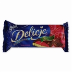 These are light cookies with a jelly topping that are totally dipped into dark chocolate. Delicje is the Polish word for delicious and they are certainly that! This delicious treat is a soft biscuit topped with raspbberry jelly and dipped in chocolate - S