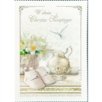 Christening Card. Beautiful card with glitter embelishments. Text is in Polish language only.