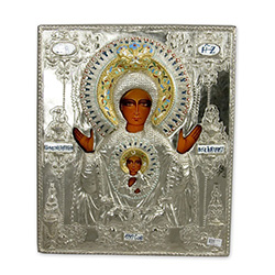 Made in Poland this icon is hand painted and covered with a beautiful cover of zinc plated c opper featuring fine bas-relief.