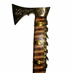 The ciupaga is the Polish mountaineer's combination mountain axe and walking stick. This model has a beautiful solid brass head. Made in Zakopane the main body has a zebra stripe pattern in the wood grain. Perfect for display or use by folk dance students
