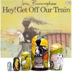 Join a boy and his stuffed-toy dog on a magical train ride. The pair meet endangered animals along the way--an elephant, seal, stork, tiger and polar bear--and invites them to climb aboard to safety. Each piece of the book's companion nesting doll illustr