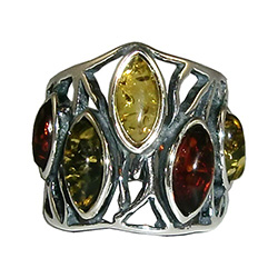 Large artistic five stone amber ring.