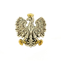 Hand made in Warsaw from sterling silver. Notice the fine attention to detail. Gold colored crown.