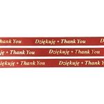 5/8" Red Ribbon with Gold hot stamp 'Dziekuje *Thank you' sold by the yard for making your next gift more interesting and unique! Also use as embellishments on Scrapbooking pages!  Translation: This Ribbon is hot stamped on one side
