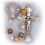 Polish Art Center - 20"  6mm Genuine Gem Stone Jasper Beads with Deluxe Silver Oxidized Crucifix and Center.  It comes with a Deluxe Velvet Box