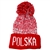 Display your Polish heritage!! Red and white stretch ribbed-knit winter cap with the word Polska (Poland).. Easy care acrylic fabric. Once size fits most. Made In Poland.