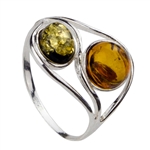 Two shades of amber set in sterling silver. The amber pieces together measure approx .6" x  .75".