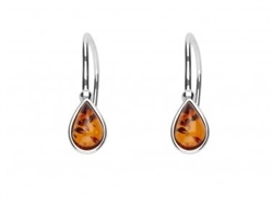 Petite Cognac Amber Teardrop Earrings, with a sterling silver French hook. Size is approx .6' x .25". Amber is soft, only slightly harder than talc, and should be treated with care.