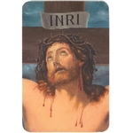 His eyes open and close appear when the card is moved.
The first side has INRI and the second side has the His reflection...see second photo