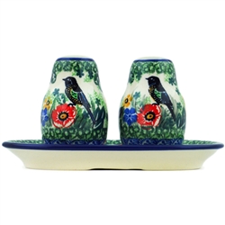 Polish Pottery 7" Salt and Pepper Set. Hand made in Poland. Pattern U2990 designed by Maria Starzyk.