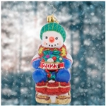 This little snowman is riding his toboggan sled into the Christmas season, looking forward to more winter fun before the holidays are all done!
DIMENSIONS: 4.25 in (H) x 2.75 in (L) x 2 in (W)