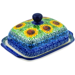 Polish Pottery 7" Butter Dish. Hand made in Poland. Pattern U4739 designed by Teresa Liana.