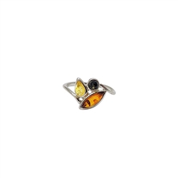 Multi-Color Amber Silver Ring