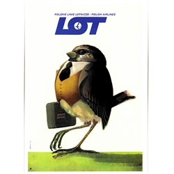 Magnet: Polish Airlines  LOT 1978, from a Polish Poster designed by Janusz Stanny in 1978. It has now been turned into a post card size 3.25" x 2.25" - 18cm x 15.5cm.