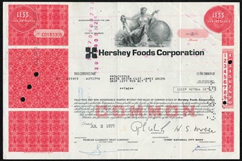 Hershey Foods Corp. Stock Certificate - Red
