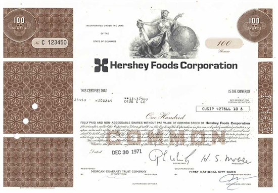 Hershey Foods Corp. Stock Certificate