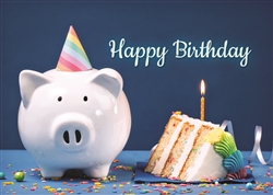 Piggy Bank and Cake Birthday Card - Greeting Card