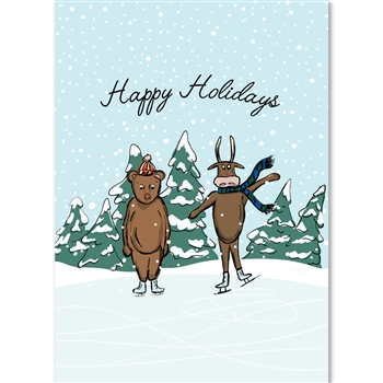 Bull & Bear Ice Skating Holiday Greeting Card