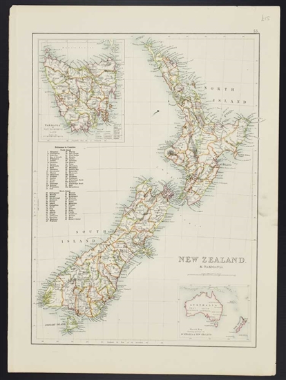 Antique Map of New Zealand & Tasmania - Edinburgh 1875