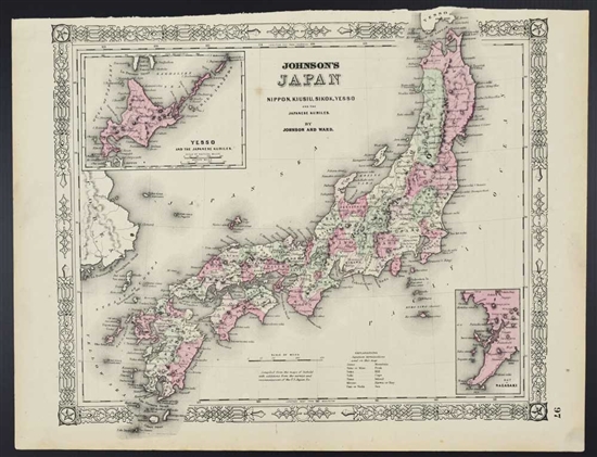 Johnson's Antique Map of Japan - 1864