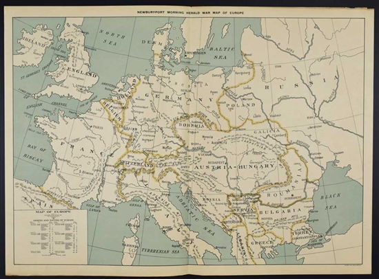 Newburyport War Map of Europe - 1917