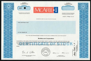 McAfee.com Specimen Stock Certificate