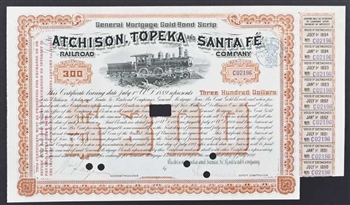 Atchison, Topeka and Santa Fe Railroad - 1889 Gold Bond