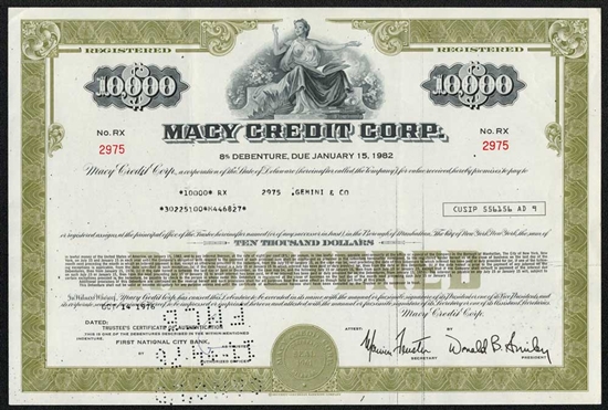 Macy Credit Corp $10,000 Bond