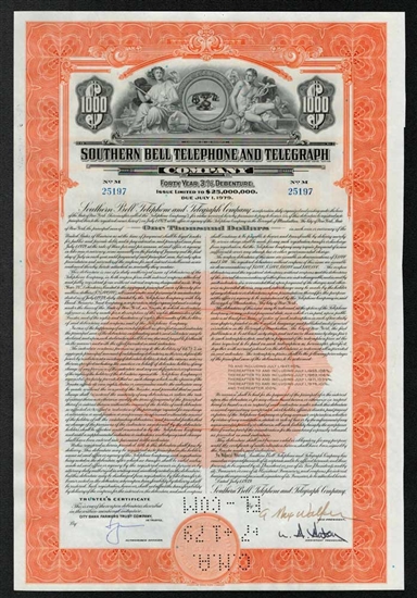 Southern Bell Telephone and Telegraph Co $1,000 Bond