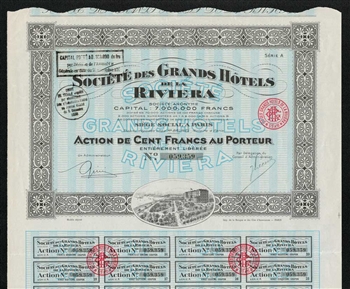 1930 France: Societe des Grands Hotels de la Riviera - French Hotel