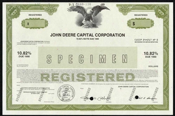 John Deere Capital Bond Specimen Certificate